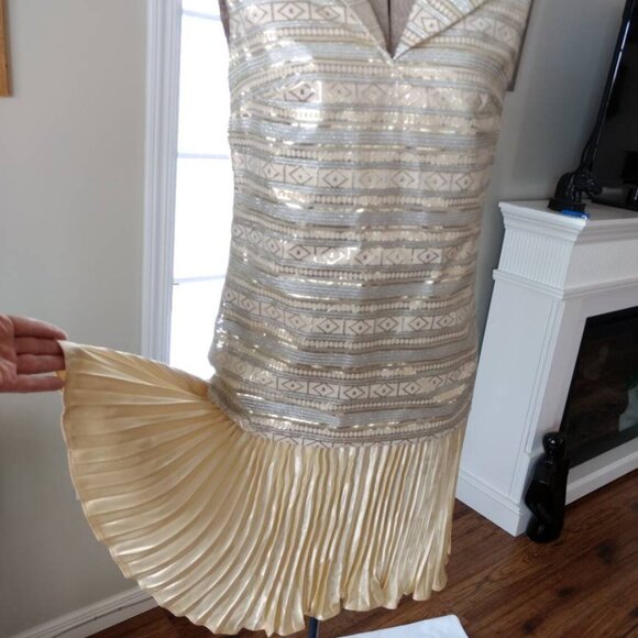 Vintage 60s 70s Metallic Gold Silver Dress 36" Bust 1920s Flapper Style - Picture 4 of 11